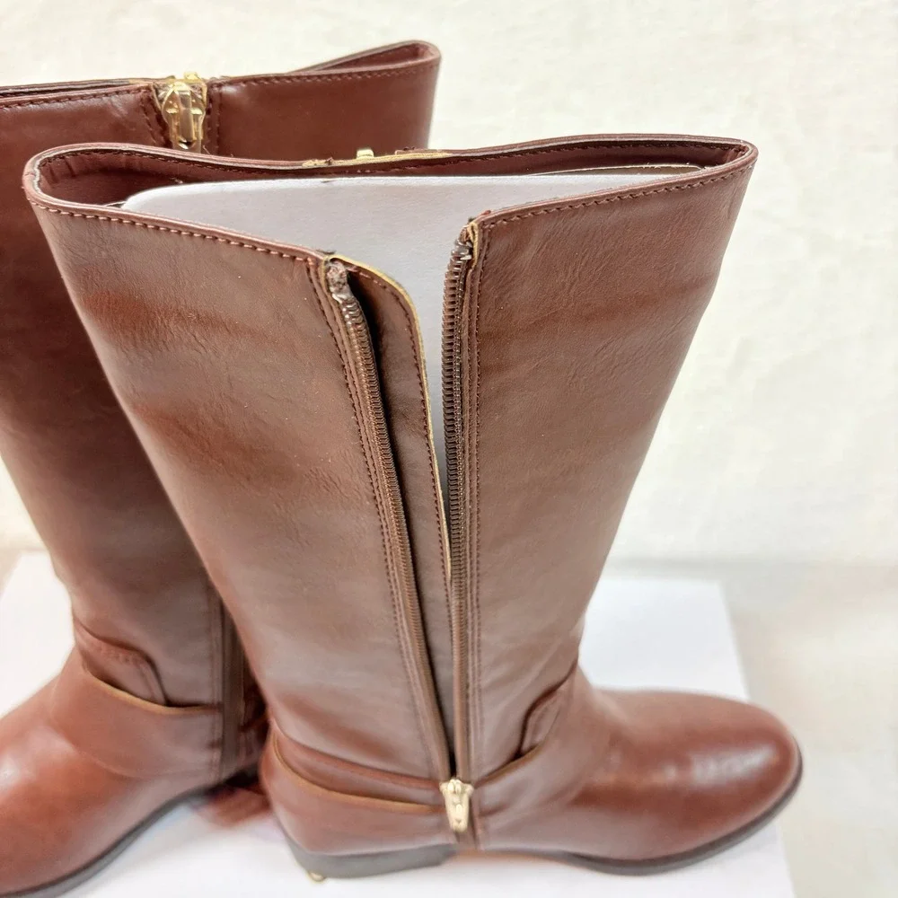 Jessica Simpson Girls Tall Riding Boots Kids Sz 2 Kingsley Brown‎ Faux Leather